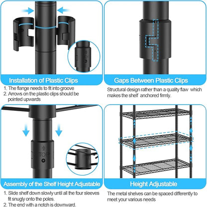 Heavy Duty Clothes Rack with Wheels, 43"W x 18"D x 81"H Rolling Garment Rack, 800 lb Capacity, 3-Tier Adjustable Shelves, Double Hanging Rods, 6 Hooks, Portable Closet Organizer, Tool-Free Assembly