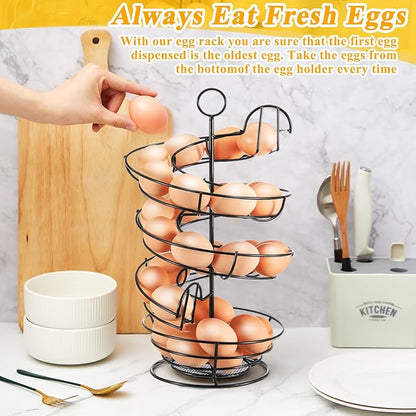 Zubebe 2 Pcs Egg Basket Storage, Spiral Fresh Egg Collecting Holder Countertop Metal Wire Rack Functional Dispenser for Kitchen Display(14.6'', Storage Basket Style)