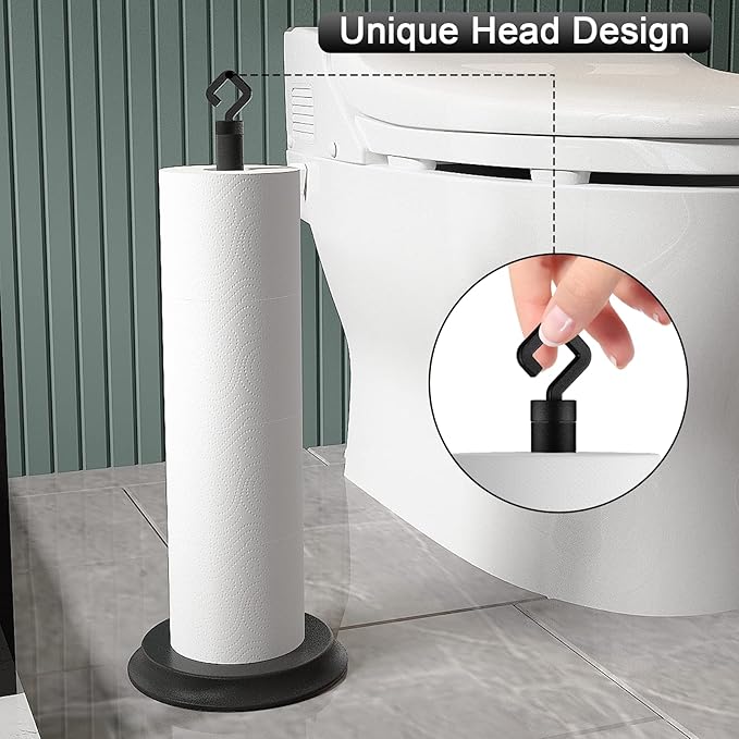 Toilet Paper Holder for Bathroom, Metal Free Standing Toilet Paper Storage with Rustproof, Tissue Paper Roll Stand for Bathroom Accessories (Black)