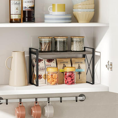 Giikin Kitchen Countertop Organizer, Wood Desk Shelf Riser, Gray Spice Rack for Kitchen Counter, Countertop, Cabinet (15.7 Inches, Gray)