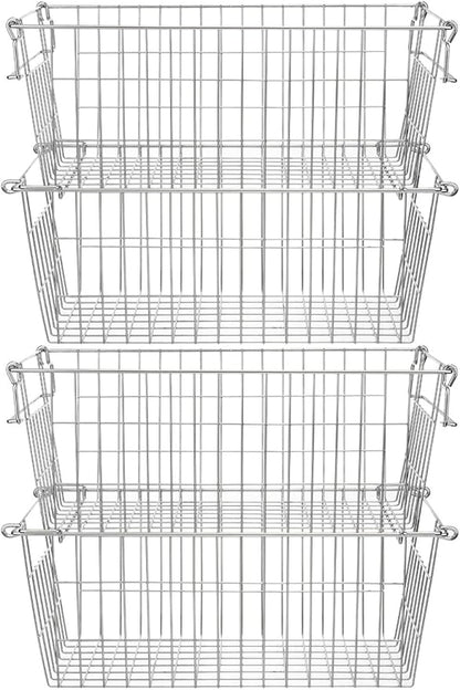 SANNO Chest Freezer Basket Stackable Baskets, Pantry Storage and Organization Chest Freezer Bins Stackable Potato and Onion Storage Bin Metal Baskets for Storage,set of 4
