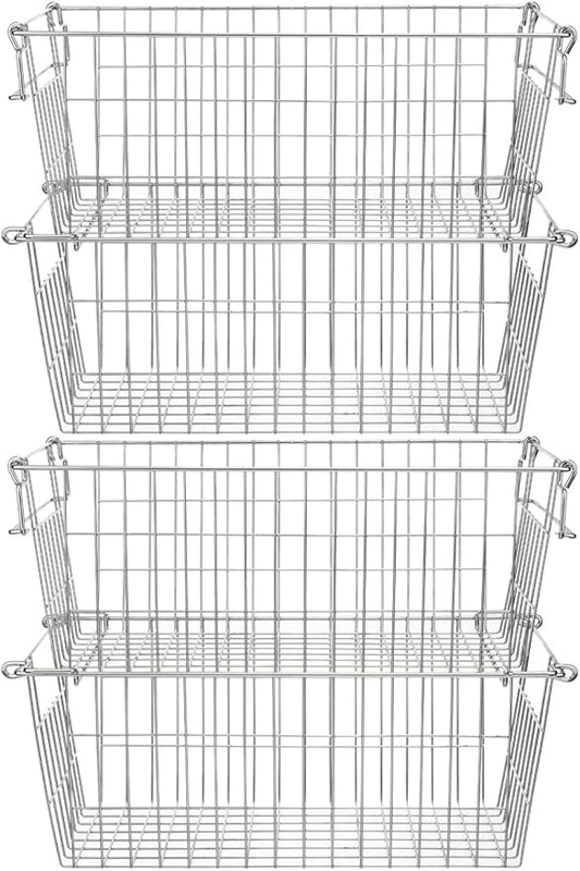 SANNO Chest Freezer Basket Stackable Baskets, Pantry Storage and Organization Chest Freezer Bins Stackable Potato and Onion Storage Bin Metal Baskets for Storage,set of 4