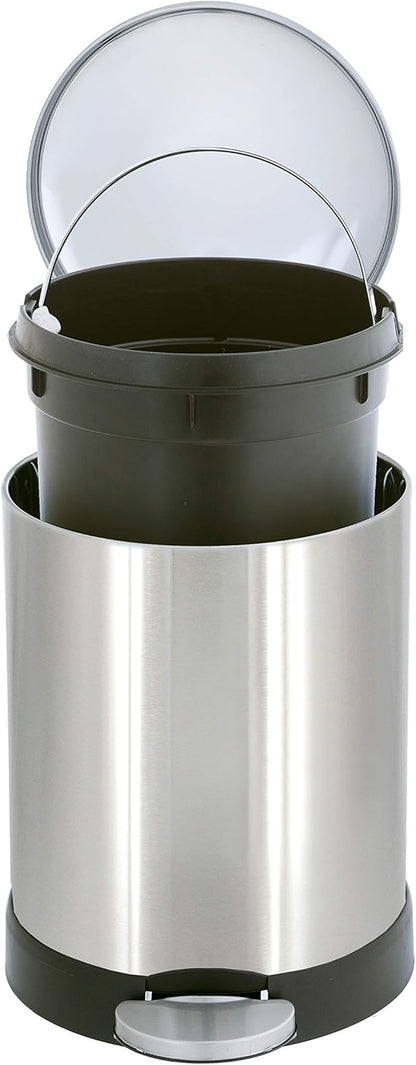Glad Small Trash Can, 1.2 Gallon | Round Stainless Steel Garbage Bin with Soft Close Lid & Step Foot Pedal | Metal Waste Basket with Removable Inner Bucket, Stainless