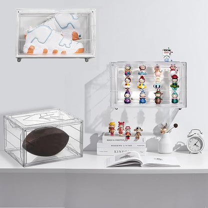 STAHMFOVER Clear Shoe Box Stackable Plastic Sneaker Box Container, Magnetic Side Open Shoe Organizer and Shoes Storage Case, Full Transparent Versatile Display Case（CLEAR 1 Pack-Floating）