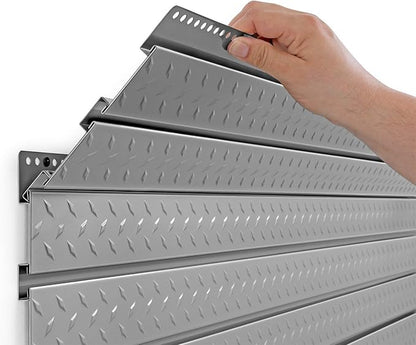 NewAge Products Pro Series 56-Inch x 24.5-Inch Diamond Plate Silver Slatwall Backsplash, Heavy Duty Steel Garage Wall Organizers, 51713