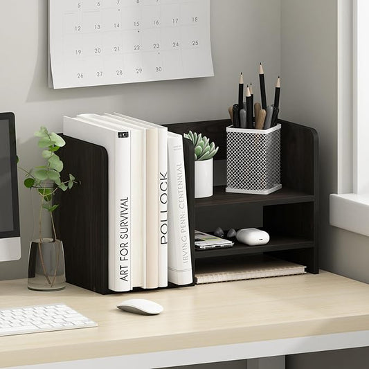Furinno Hermite Wood Desktop Book and Home Office Supplies Storage Organizer, Espresso