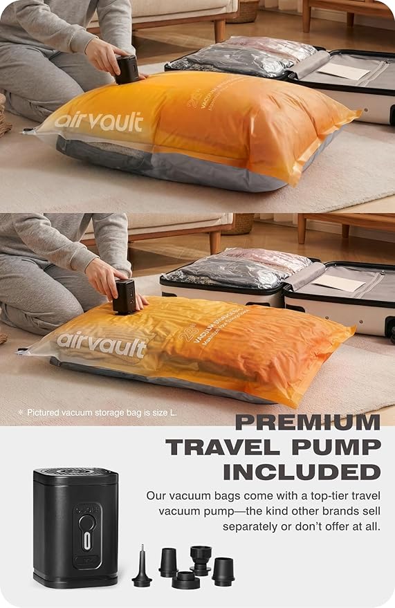 Vacuum Storage Bags for Travel & Home - Space Saver Compression Packing Bags Set for Clothes, Blankets & Seasonal Storage, Small (4), Medium (8), Large (8) (Orange,20-Pack Combo)