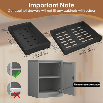 THMINS 4 Pack Heavy Duty Pull Out Cabinet Drawers - 21" Deep Expandable (12.6"-20.5") Kitchen Organizer (Black)