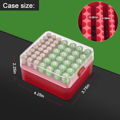 ALCYON Battery Organizer Storage Case, Battery Vault Box Container for 48pcs AA AAA Batteries, Plastic Clear Protective Battery Holder for Travelling/Home/Office (Red, Medium)