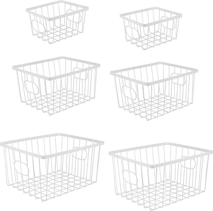 happimess BSK3001B-6SET Camden Vintage Industrial Wire Metal Nesting Storage Baskets, for Shelves, Cabinets, Pantry, Countertop, Mesh Open Bin Basket for Organizing Supplies, White (Set of 6)