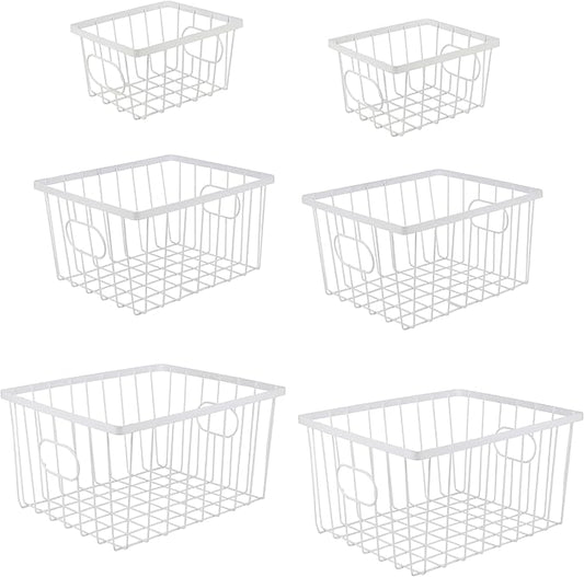 happimess BSK3001B-6SET Camden Vintage Industrial Wire Metal Nesting Storage Baskets, for Shelves, Cabinets, Pantry, Countertop, Mesh Open Bin Basket for Organizing Supplies, White (Set of 6)