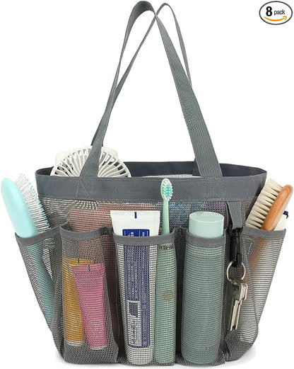 Fammart Mesh Shower Caddy Portable for College Dorm Room Essentials, 8-Pocket Large Shower Basket Tote Bag with 2 Handles for Toiletry, Bathroom, Beach, Camp, Gym