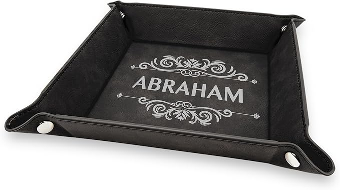 Krazy Case Premium Leather Valet Tray, Black, Men's & Women's Jewelry Organizer with Engraved Design