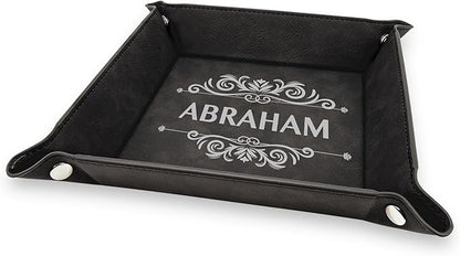Krazy Case Premium Leather Valet Tray, Black, Men's & Women's Jewelry Organizer with Engraved Design
