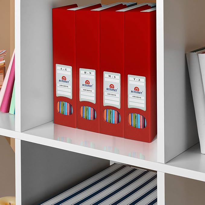 Acrimet Magazine File Holder – Vertical Rack for Documents, Folders and Mail, Durable Plastic Desk Organizer for Office & Home, Solid Red (2 Pack)