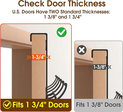 CHAUNCEY HOME Over The Door Hooks Hanger with 7" Arms, Door Hooks for Hanging, Fit 1 3/4" Door, Tool-Free Assembly, F7U, Towel Racks Organizer Holder for Bathroom - Black
