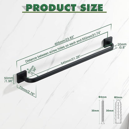 Alise Towel Bar for Bathroom,24'' Towel Holder Black Towel Racks for Bathroom Wall Mount,SUS304 Stainless Steel Towel Rail Towel Hanger for Wall,Matte Black