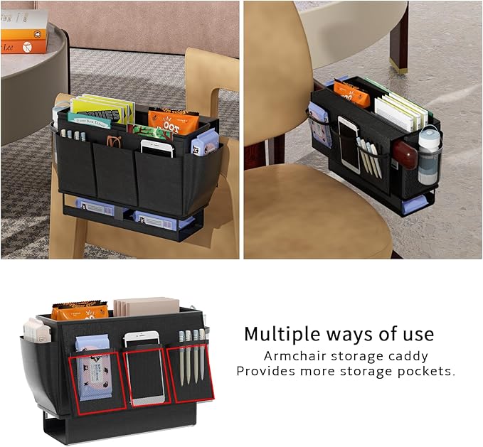 Frjjthchy Bedside Caddy, Bed Organizer with 11 Pockets and Power Strip Holder,Versatile Bedside Storage Caddy for Home,Dorm,Bunk,Hospital,Crib Bed (Black)