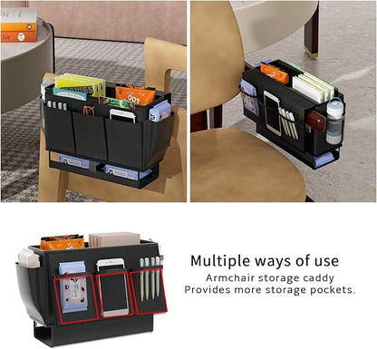 Frjjthchy Bedside Caddy, Bed Organizer with 11 Pockets and Power Strip Holder,Versatile Bedside Storage Caddy for Home,Dorm,Bunk,Hospital,Crib Bed (Black)