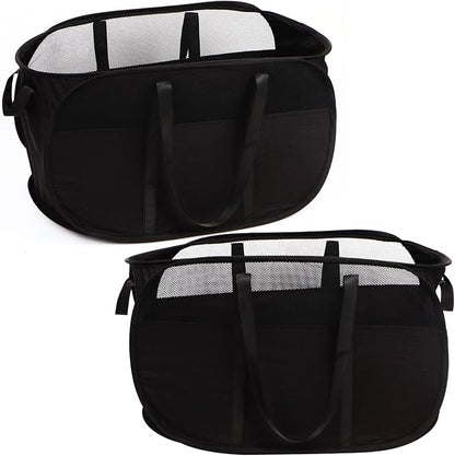 2 Pcs Collapsible Laundry Baskets, Tear Proof Pop Up Laundry Hamper with Dual Handles, Durable Foldable Laundry Basket, Easy to Carry Laundry Hamper for Home, Laundry Room, Bedroom, Dorm, Travel Black