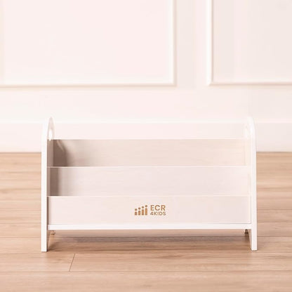 ECR4Kids 2-Shelf Tabletop Book Display with Handles, Beginner Bookshelf, White Wash
