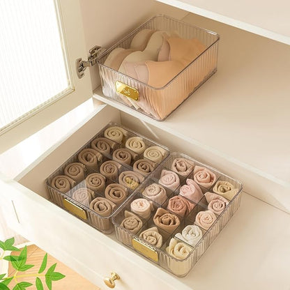 CISIREE Sock Organizer for Drawer, 15 Compartments Detachable Plastic Underwear Drawer Organizer with Lid for Closet, Compartment Storage Ideal for Socks, Bras, Ties, and Scarves (Sock)