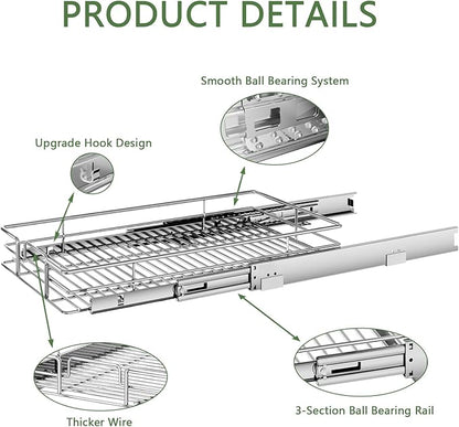 Pull Out Cabinet Organizer 13½" W x 21½" D, Heavy Duty Cabinet Pull Out Shelves, Slide Out Drawers Organization for Kitchen Cabinets Bathroom