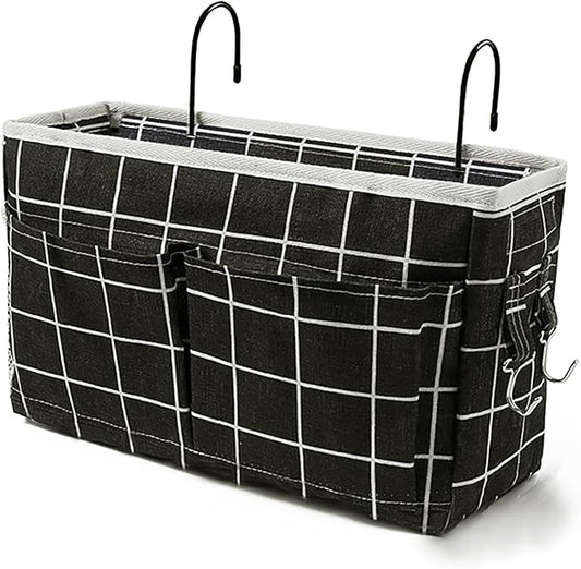 Someteth Bedside Caddy Bedside Hanging Storage Basket Multi-Function Organizer Caddy for Bunk and Hospital Beds Dorm Rooms Bed Rails, Can be Placed Glasses Books Mobile Phones（Black Grid）