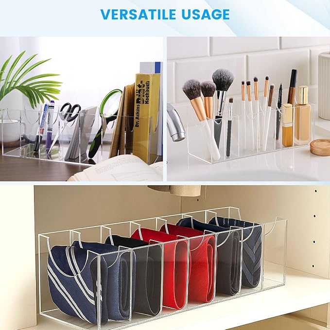 HAKDAY Belt Organizer, Acrylic Belt Storage Holder for The Closet 7 Compartments Display Case for Tie and Bow Tie