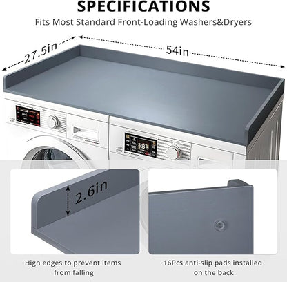 Washer Dryer Countertop, 27.5" x 54" Bamboo Washer and Dryer Countertop for Laundry Room Organization (Gray)