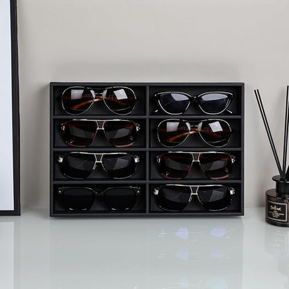 Cretkhp Sunglass Organizer Tray, PU Leather Sunglasses Organizer with 8 Grids for Drawer, Stackable Sunglass Holder Storage