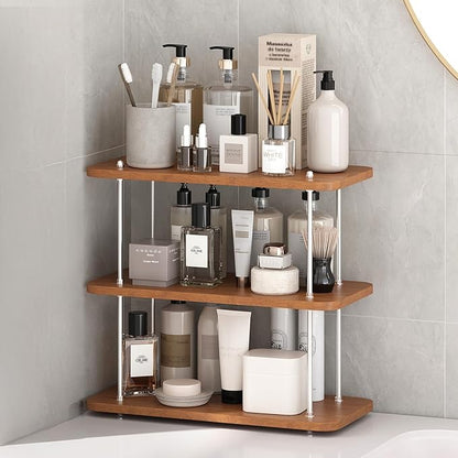 UJQSUN Bathroom Counter Organizer,Bathroom Shelf Organizers & Sink Organizer,Vanity Organizers,Storage Skincare,Makeup,Perfume,Spices,Coffee Station,for Corner,Dresser,Kitchen,Adjustable Height(3Tier)