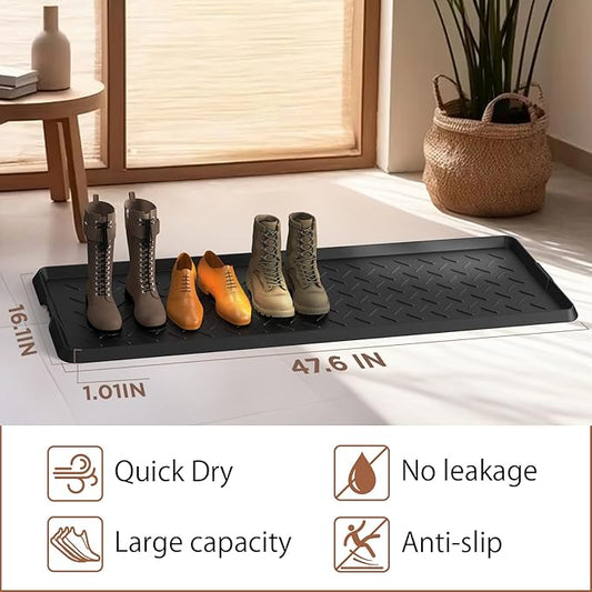 Extra Large Heavy Duty Boot Natural Rubber Shoe Mat for Entryway with Shoes Brush Large Boot Mat Multi-Purpose for Indoor or Outdoor, 16.1x 47.6 Inches 1