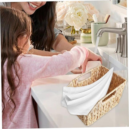 2Pcs Woven Basket Water Hyacinth Wicker Storage Basket with Build-in Handle Rustic Pantry Baskets Organizer for Kitchen Shel