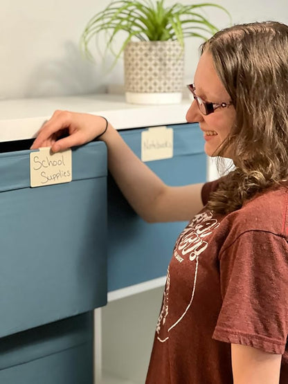 Hygge & Sage: Metal Non-Slip Basket Labels Clip On for Storage Bins, or Wire Racks | Includes 8 Labels, 8 Non-Slip Pads, and 1 Free Marker (Cream)