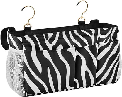 CuwrYet Bedside Caddy Hanging Bunk Bed Caddy Bed Organizer Hanging Pocket with 2 Hooks Bedside Storage Organizer Pocket Bag Holder White Black Zebra Print