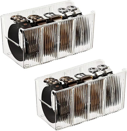 Liznkjious Acrylic Belt Organizer, 2 Pack with 5 Adjustable Dividers, Clear Stackable Belt and Tie Storage Organizer for Closet and Drawer, Multi-Purpose Display Bins for Belts,Ties, Socks, Underwear