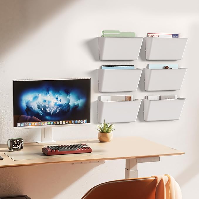 Clear Acrylic Single Pocket, Plastic Hanging Wall Mount File Holder for Office Home (White, 3 Pack)