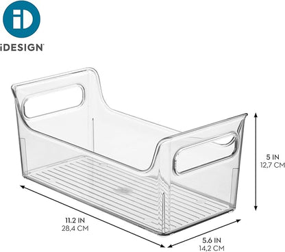 iDesign Condiment Organizer for Fridge - Plastic Fridge Organizer Bins with Handles, Set of 4, Clear