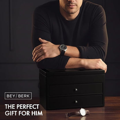 Bey-Berk Custom Personalized Watch Box Organizer - 36 Slot Luxury Solid Wood Designer Display, Large Watch Slots