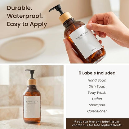 Maisonovo Plastic Soap Dispenser Set | Hand Soap and Dish Soap Dispenser Set | 16.9oz Amber Bottles with Black Bamboo Pump | Bathroom Lotion Dispenser with Pump Set of 2