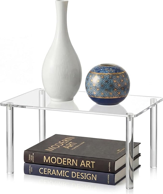 1 Pcs 14 Inch Acrylic Risers Display Stands Rectangular 4-leg Acrylic Plant Stand, 6mm Thick Clear Shelf Riser Display Stands for Decor Collectibles Figures and Item Photography