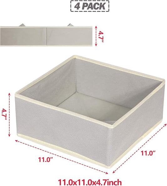 DIOMMELL Foldable Cloth Storage Box Closet Dresser Drawer Organizer Fabric Baskets Bins Containers Divider for Clothes Underwear Bras Socks Clothing,Set of 4 Grey 400