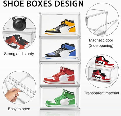 DAYOOH Size 14 Acrylic Sneaker Shoe Display Case, Transparent Shoe Box Storage Bins Clear Plastic Stackable Boot Handbag Organizer Containers with Lids for Shoes, Figure, Collectible, Purse, 1Pack