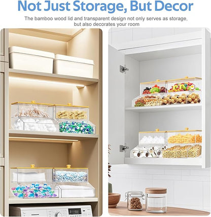 JYPS 2-in-1 Laundry Organizer with Large Capacity: Double-Layer Transparent Acrylic Storage Box with Bamboo Lid for Pods, Dryer Sheets & Supplies