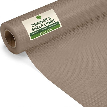 EVALAND Shelf Liners for Kitchen Cabinets Non-Adhesive 12" x 33 FT Beige Drawer Liner Non Slip, Washable Cabinet Liner, Waterproof Shelf Liners for Cabinets, Refrigerator Bathroom Pantry Cabinet Mat