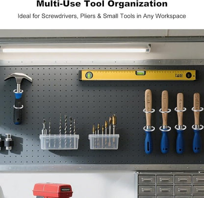 5Pcs Pegboard Screwdriver Holder Tool Organizers Double-Ring Peg Board Hang Tool Holders Hooks and Hangers for Screw Drivers Wrench Hammer Pliers Storage Accessories Wall Mount Tool Storage