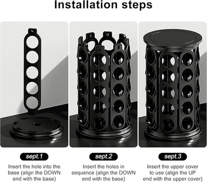 K Cup Holder, Coffee Pod Carousel Organizer K Cup Stand, Compatible with 40 Keurig K-Cup Pods, Large Compacity Coffee Capsule Holder, Home or Office Kitchen Counter Organize(Black)