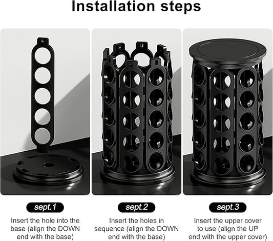 K Cup Holder, Coffee Pod Carousel Organizer K Cup Stand, Compatible with 40 Keurig K-Cup Pods, Large Compacity Coffee Capsule Holder, Home or Office Kitchen Counter Organize(Black)