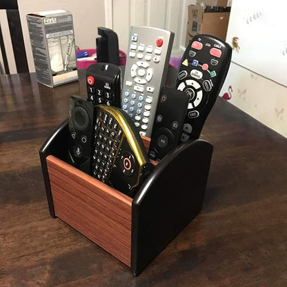 Coideal Remote Control Holder Caddy Wood, Rotating Wooden Pen Pencil Holder Organizer Medium Revolving Desktop Office Supplies Storage for Table (4 Compartments)